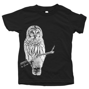 Kids Owl T-shirt: Screen Print Cotton Bird Tee Black