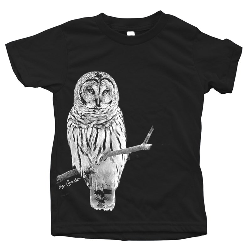 Kids Owl T-shirt: Screen Print Cotton Bird Tee Black