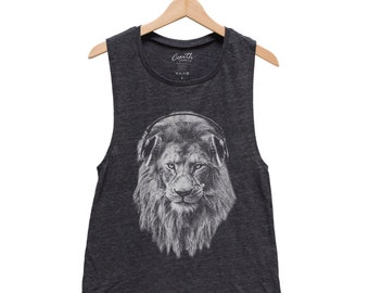 Lion Tank Top, Women's Flowy Scoop Muscle Tank, Muscle Tee, Cute Animal Shirt, Gift Idea, Summer Shirt, Black Shirt, White Tank, Funny