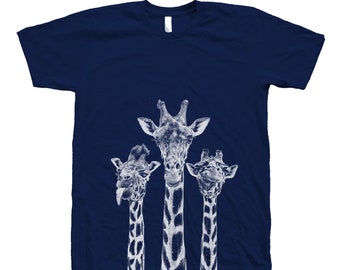Giraffe Tshirt, Mens T-shirt, Unisex T-shirt, Screen Print, Crew Neck, Animal Shirt, White T-shirt, Short Sleeve, Gift for Dad