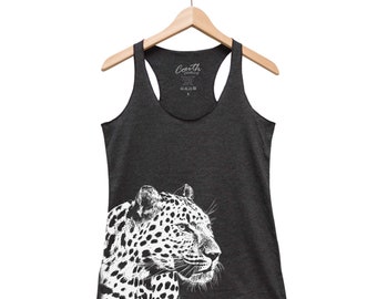 Leopard Tank Top, Women Tank Top, Animal Print, Cute Print, Black Tank Top, Cat Shirt, Racerback, Cat Lover Gift, Nature Shirt, Summer Shirt