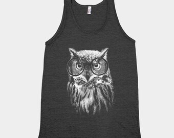 Owl Tank Top, Mens Shirt, Screen Print, Animal Shirt, Graphic Tee, Fathers Day, Animal Print, Cute T-shirt, Nature Shirt