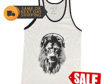 Lion Tank Top, Mens Shirt, Ringer Tank Top, Animal Shirt, Graphic Tee, Fathers Day, Animal Print, Cute T-shirt, Nature Shirt, Cat Lover