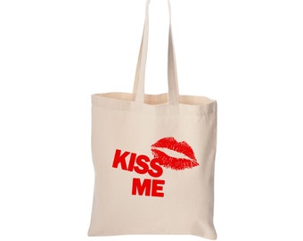 Valentines Day tote bag, Kiss Me, cute bag, grocery bag, market bag, cotton bag, beach bag, Christmas gift, Birthday gift