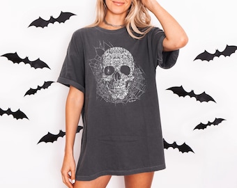 Retro Halloween Skull T-Shirt: Comfort Colors® Spider Tee