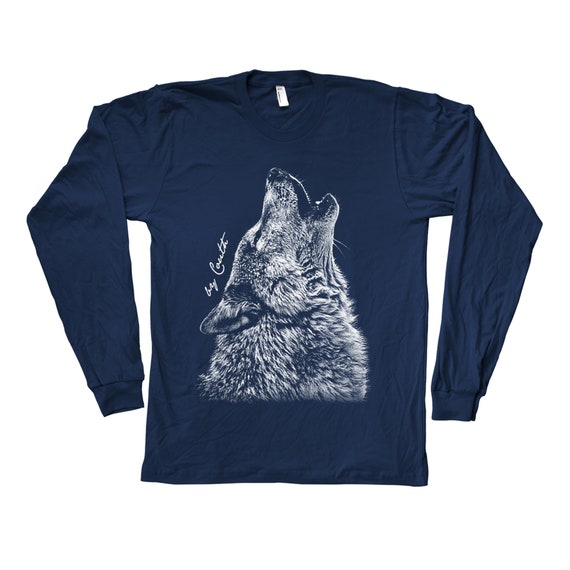 Howling Wolf Long Sleeve T-shirt: Animal Print Crew Neck - Etsy