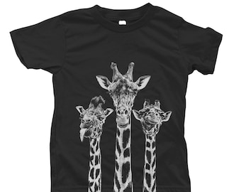 Giraffe Kids Tshirt  Custom Hand Screen Print  Crew Neck