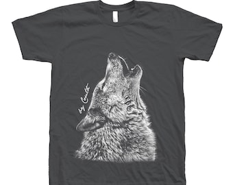 WOLF T Shirt, Men's Tshirt, Unisex T-shirt, Howling Wolf, Animal Print T, Screen Print, Crew Neck, Black T-shirt, Wolf Shirt, Animal Shirt