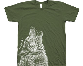 Camiseta WOLF, Camiseta para hombre, Camiseta unisex, Lobo aullador, Camiseta con estampado animal, Serigrafía, Cuello redondo, Camiseta negra, Camisa animal, Wolfpack