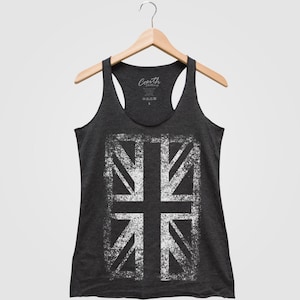 Union Jack Tank Top - Women&#39;s Tank Top - UK Flag - Triblend Racerback Tank Top - Screen Print Tank Top - Graphic Tee - Black Tank Top