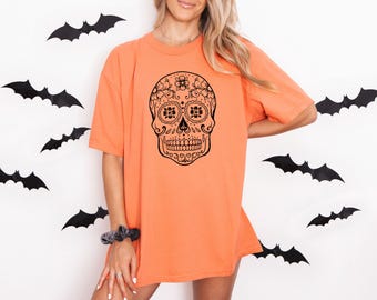 Halloween Skull Spider Shirt: Retro Comfort Colors Unisex Tee