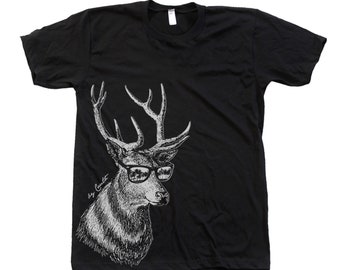 Deer T-shirt, Unisex Tshirt, Men's Graphic Tee, Screen Print Shirt, Crew Neck, Gift for Men, Gift for Christmas, Black T-shirt