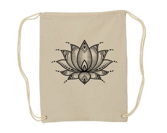 Lotus Flower Drawstring Backpack, Back to School Gift Bag, Yoga Bag, Gift for Yoga Lover, Flower Bag, Cute Backpack, Gift for Girl