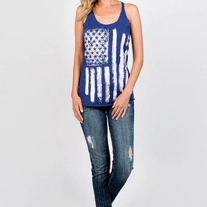 American Flag Tank Top, Womens Raceback Tank Top, USA Shirt, Distressed Flag Shirt, 4th of July Gift, Independence Day, Patrotic Shirt image 2