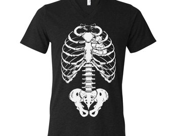 Skeleton Tshirt, Halloween Shirt, Men Graphic Tee, Black tshirt, Halloween Costume, Pumpkin, Gothic, Tshirt Men, Funny Shirt, V-neck Tshirt