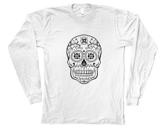 Halloween Long Sleeve Shirt, Sugar Skull Long Sleeve, Gothic Tshirt, Halloween Gift, Horror Shirt, Ghost Shirt, Scary Shirt, Boo Shirt