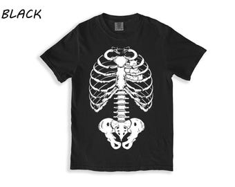 Skeleton Comfort Colors T-Shirt: Hand Screen Printed Halloween Gothic Tee
