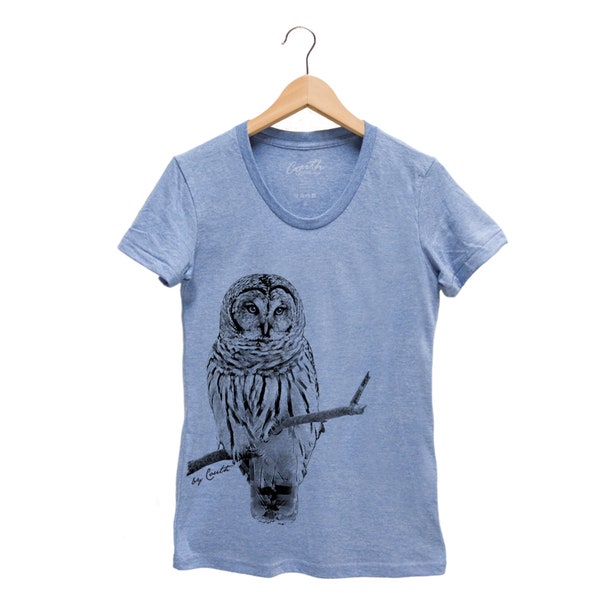 Owl Shirt, Womens Junior Tshirt, Bird Shirt, Summer Shirt, Screenprint Shirt, Animal Shirt, Birthday Gift, Graphic Tee