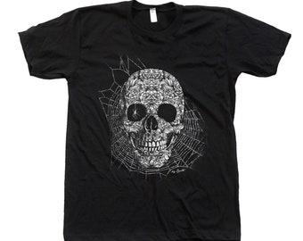 Skull Tshirt, Halloween Shirt, Men Graphic Tee, Black tshirt, Halloween Costume, Spider Web, Gothic, Tshirt Men, Funny Shirt, Gift