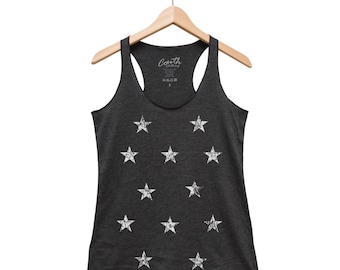 Star Tank Top for Women, Gift for Women Graphic Tee, Gift for Friend, Space Tank Top, Black Tank Top, Raceback Gift for Girl Friend