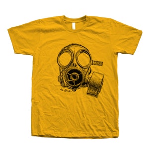 Mens Shirt, Unisex Tshirt, Vintage Gas Mask, Crew Neck Tshirt, Steampunk, Funny Shirt, Military Shirt, Birthday Gift, Graphic Tee Gold