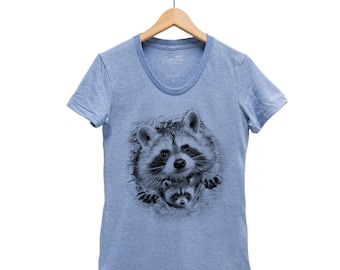 Raccoon Shirt, Womens Junior Tshirt, Animal Shirt, Summer Shirt, Cute Shirt, Nature Shirt, Birthday Gift, Graphic Tee, Funny Shirt