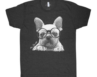 French Bulldog T-shirt, Unisex T-shirt, Men's Graphic Tee, Screen Print, Tri-Blend Short Sleeve, White T-shirt, Women's Fashion, Dog Lover