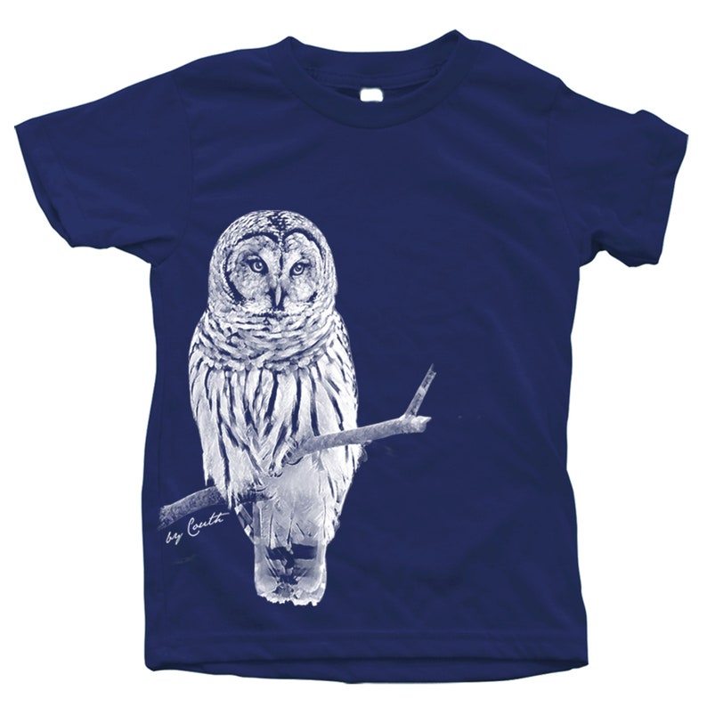 Kids Owl T-shirt: Screen Print Cotton Bird Tee Navy
