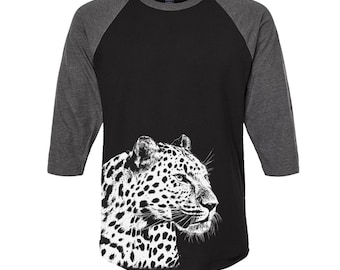 Leopard Shirt for Men Baseball T Shirt for Women Unisex Raglan Tshirt Nature T-shirt  3/4 Sleeve Funny Shirt Birthday Gift for Him Wildlife