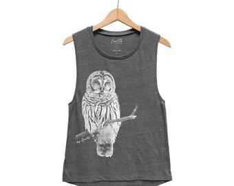 Owl Women Shirt, Muscle Tank  for Women, Shirt for Women, Summer Shirt, Gift for Mom, Gift for Women, Shirt with Bird, Animal Shirt