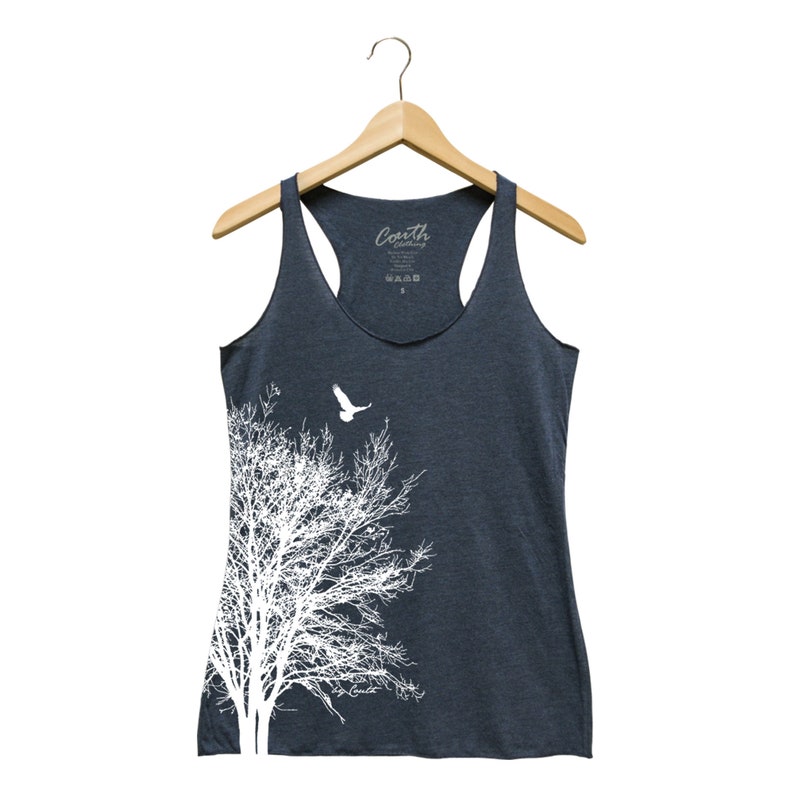 Tree Shirt, Nature Shirt, Tree Tank Top, Racerback Tank Top, Summer Shirt, Camping Shirt, Bird Shirt, Black Tank Top, Graphic Tee Navy