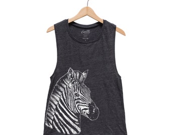 Zebra Tank - Muscle Tee - Muscle Tank - Shirt for Women - Summer Shirt - Vacay Shirt - Gift for Women - Tank Top for Women - Animal Shirt