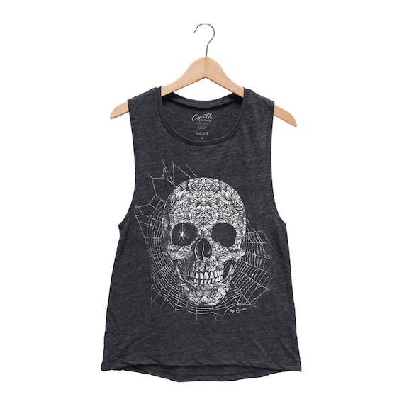 Skull Muscle Tank Top: Gothic Halloween Skeleton Shirt