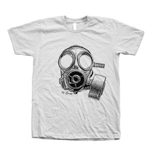 Mens Shirt, Unisex Tshirt, Vintage Gas Mask, Crew Neck Tshirt, Steampunk, Funny Shirt, Military Shirt, Birthday Gift, Graphic Tee White
