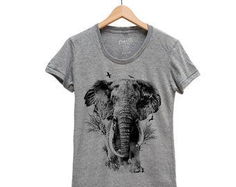 Elephant Junior Shirt, Shirt for Women, T-shirt with Elephant, Gifr for Women, Animal T shirt, Graphic Tee, Yoga Top