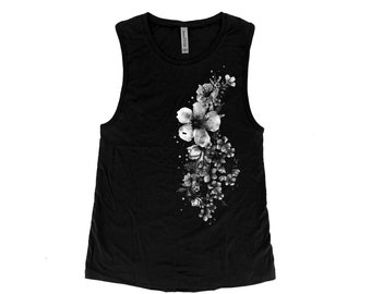 Floral Graphic Muscle Tank Top: Women's Workout Sleeveless Shirt