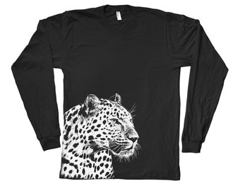 Leopard Long Sleeve Tshirt,  Mens Long Sleeve, Animal Tshirt, Birthday Gift, Nature Shirt, Cute Shirt, Animal Lover