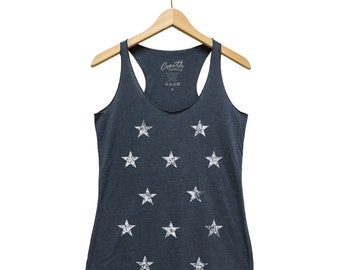 Stars Tank Top, Women's Tank Top, Fashion Tank Top, Graphic Tee, Blue Tank Top, Black Tank Top, Triblend Racerback Tank Top, Screen Print