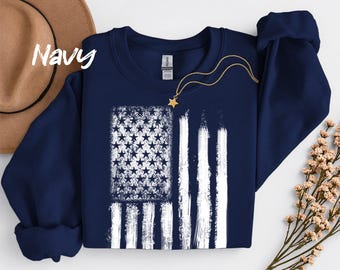 American Flag Sweatshirt: Unisex Fleece Crewneck, 4th of July Shirt