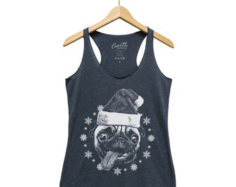 Christmas Shirt for Women, Santa Tank Top, Pug Tank Top, Tank Top for Girl, Animal Shirt, Christmas Gift, Pug Face Shirt, Funny Animal Shirt