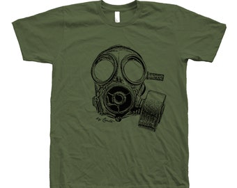 Mens Shirt, Unisex Tshirt, Vintage Gas Mask, Crew Neck Tshirt, Steampunk, Funny Shirt, Military Shirt, Birthday Gift, Graphic Tee
