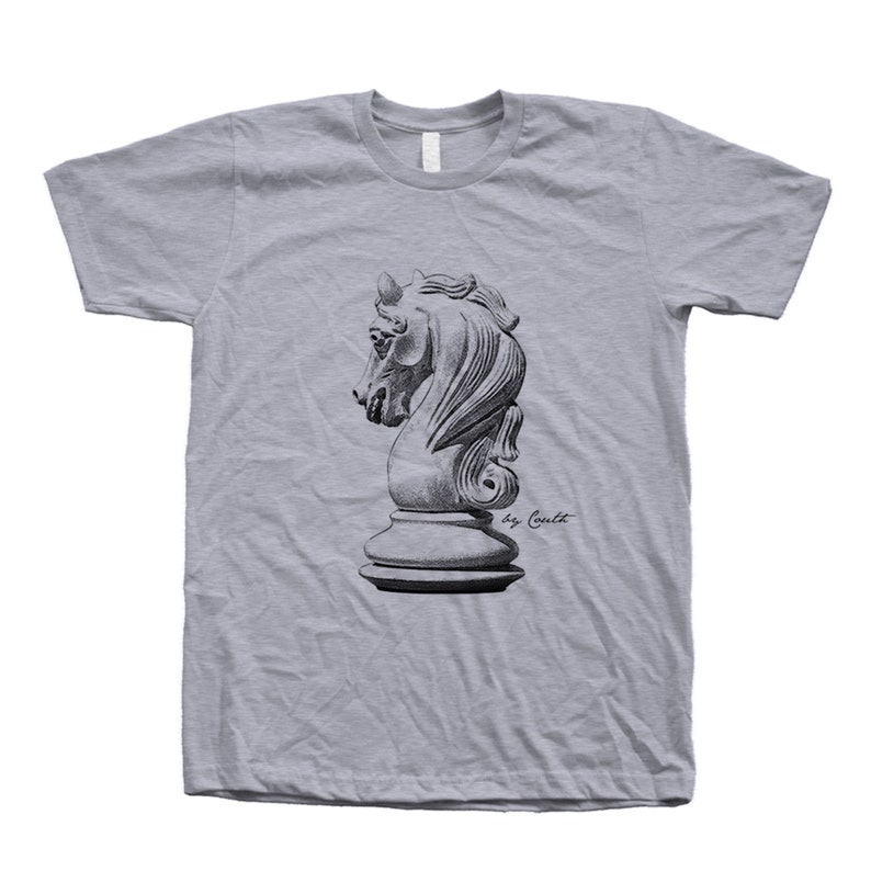 Chess T-shirt, Knight T Shirt, Unisex T-shirt, Men's T-shirt, Screen Print. Crew Neck Tshirt , Gifr for Men, Dad Gift Heather Grey