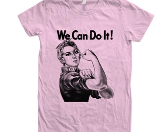 Womens Junior Tshirt, Rosie Shirt, We Can Do It Shirt, Rosie the Reveter, Crew Neck, Graphic Tee, Blue Tshirt, Gifr for Women