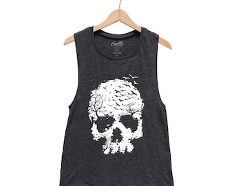 Skull Halloween Shirt, Muscle Tank Top, Women Tank Top, Halloween Costume Shirt, Black Tank Top, Gothic, Funny Shirt, Graphic Tee