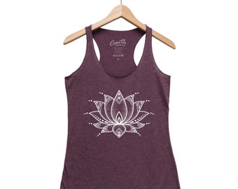 Lotus Tank Top, Women's Tank Top, Mother's Day Shirt, Yoga Tank Top, Flower Shirt, Wild Flower, Grey Tank Top, Gift for Women