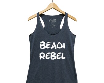 Womens Clothing Beach Tank Top, Racerback Beach Rebel Tank Top for Girl, Womens Summer Tops, Racer Back Shirt, Women Graphic Tank,