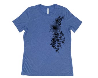 Flower Shirt, Womens Tshirt, Nature Shirt, Summer Shirt, Screenprint Shirt, Camping Shirt, Birthday Gift, Graphic Tee