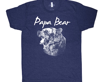 Papa Bear T-shirt Men Graphic Tee Custom Hand Screen Print Tri-Blend Short Sleeve