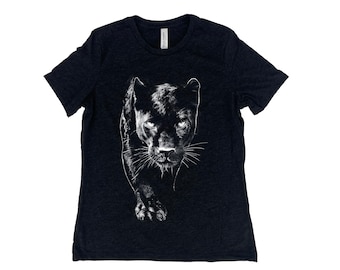 Panther Shirt, Womens Tshirt, Cat Lover Shirt, Summer Shirt, Screenprint Shirt, Animal Shirt, Birthday Gift, Graphic Tee