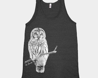 Owl Tank Top, Mens Shirt, Screen Print, Animal Shirt, Graphic Tee, Fathers Day, Animal Print, Cute T-shirt, Nature Shirt